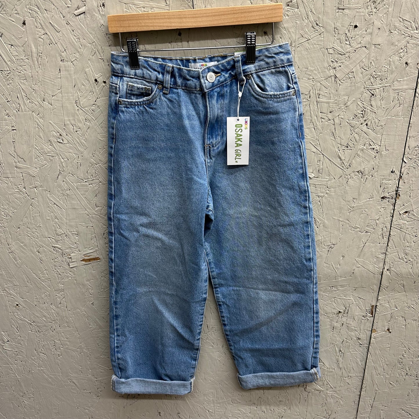 NWT Urban Kids Size 12Y Medium Wash Cuffed Wide Leg Jeans