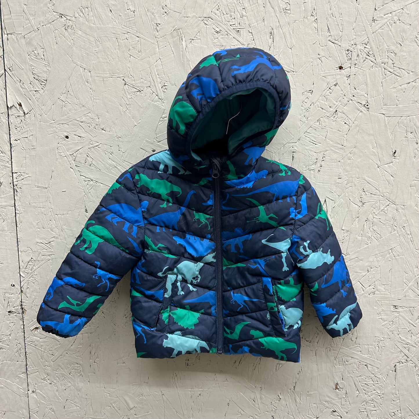 EUC George 2T Blue Dinosaur Print Puffer Coat