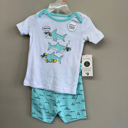 NWT George 12-18M White & Aqua T+Shirt & Short “Jawsome” Set