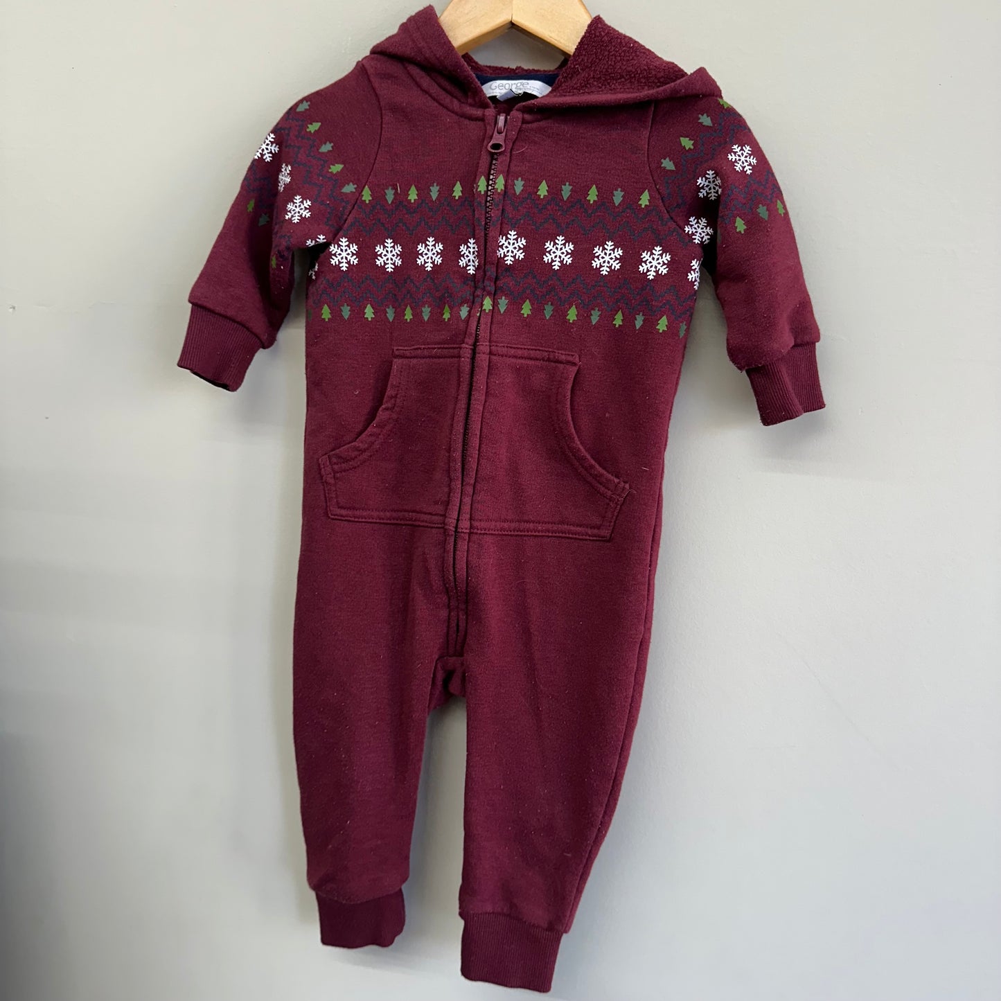 GUC George 6-12M Burgundy Long Romper with Hoodie