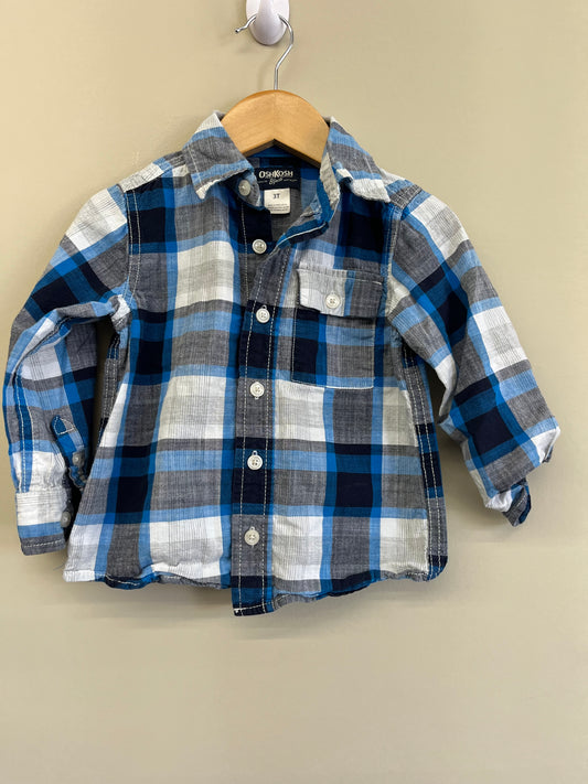 EUC OshKosh 3T Blue Plaid LS Button Up