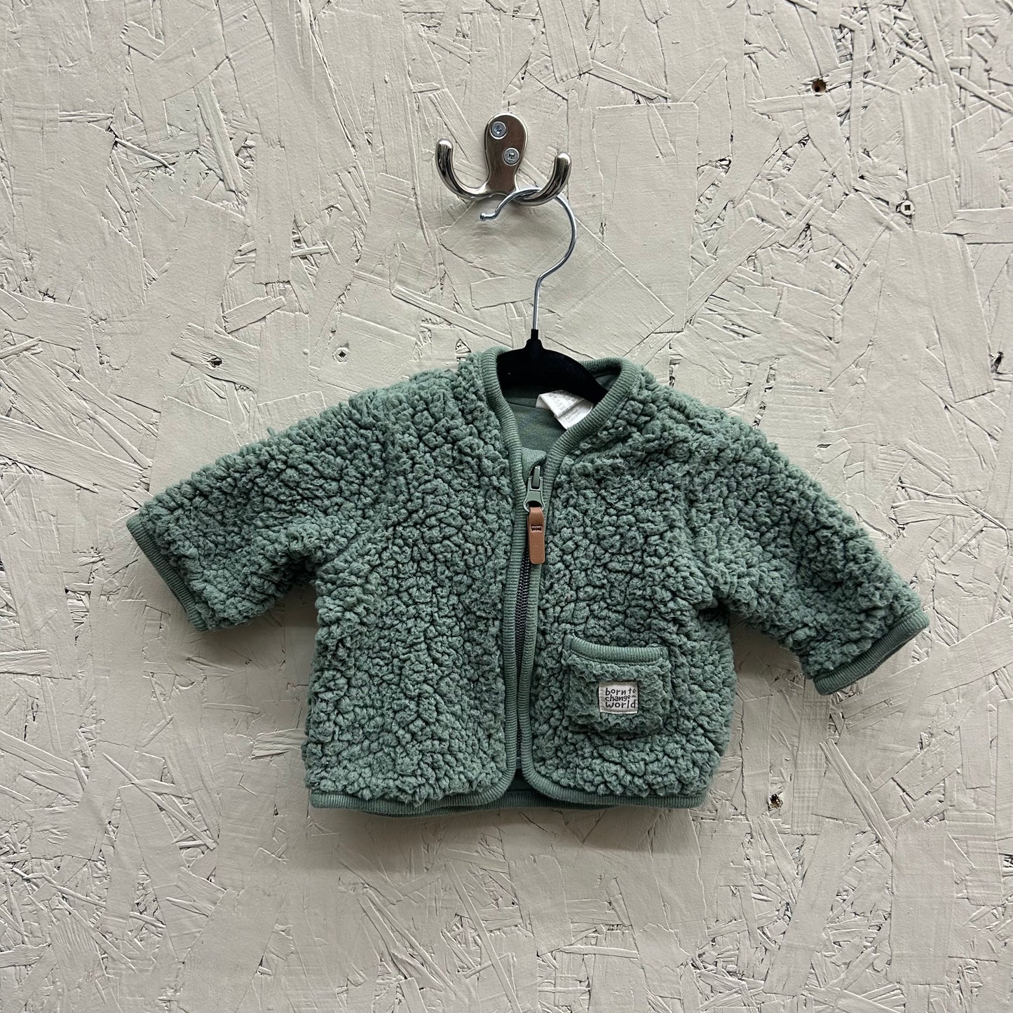 EUC H&M 0-1M Green Sherpa Zipfront Cardigan