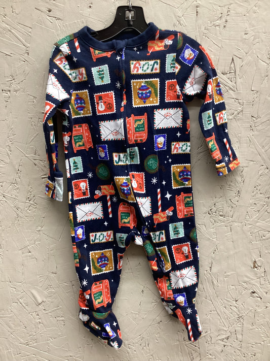 EUC Old Navy 6-9M Navy Christmas Zip up Sleeper