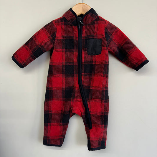 EUC Old Navy 3-6M Red Plaid Fleece LS Romper