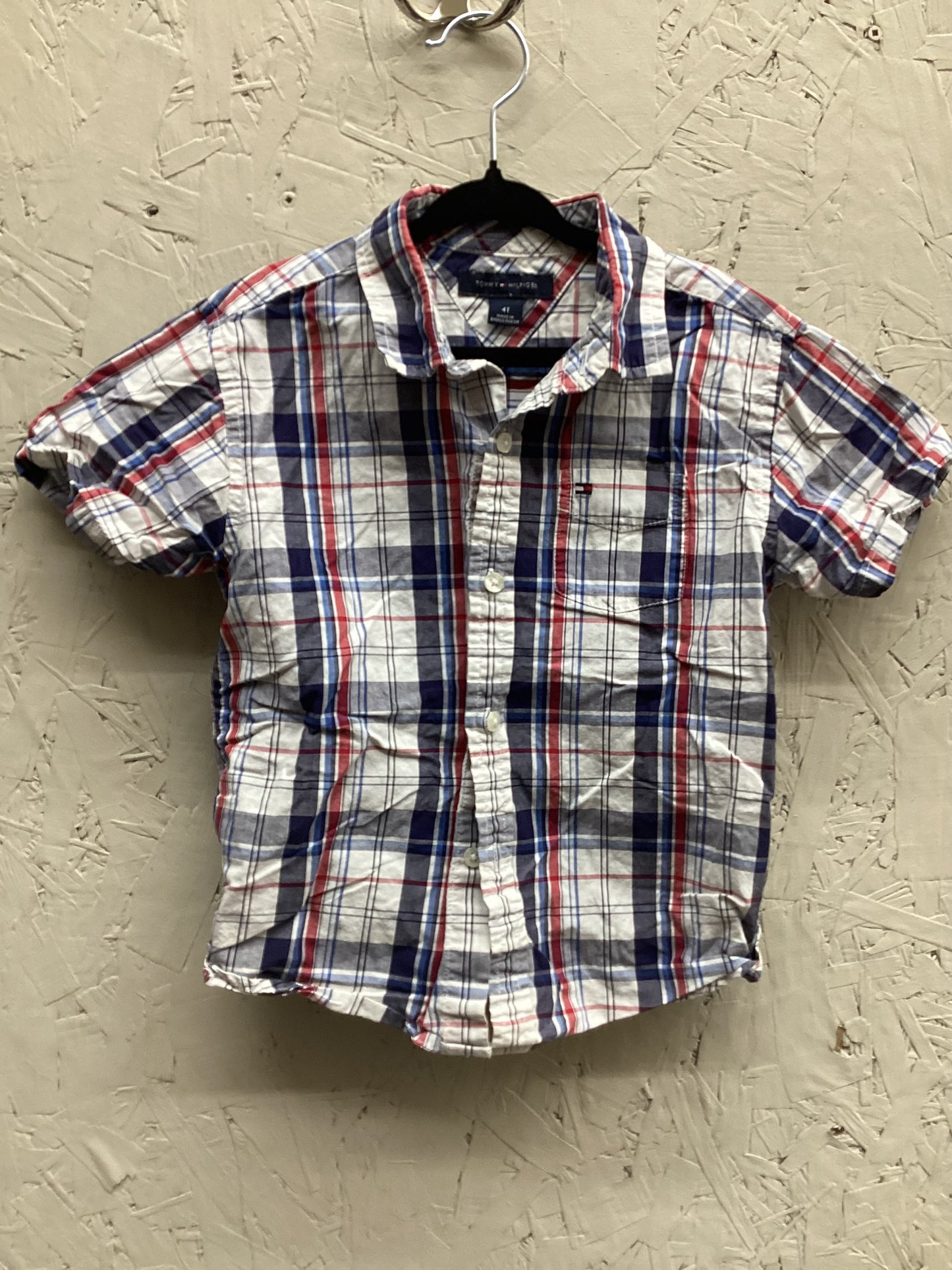 EUC Tommy Hilfiger 4T Blue/Red Plaid Short Sleeve Button Up