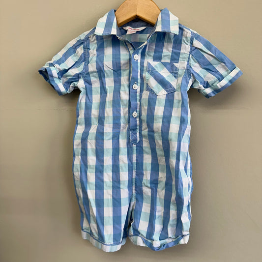 EUC Old Navy 12-18M Blue Plaid SS Short Romper