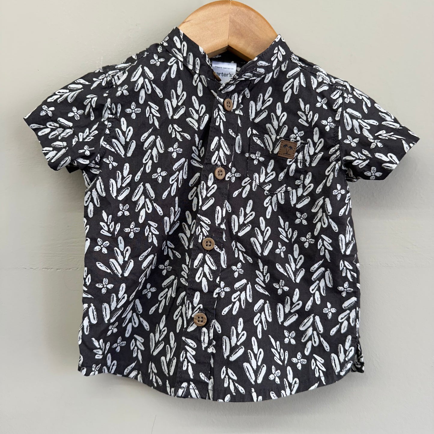 EUC Carters 3M Brown & White Leaf SS Button Up