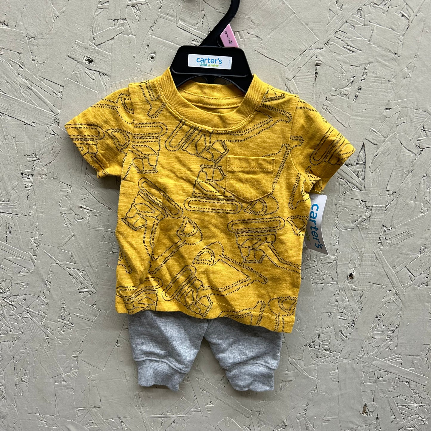 NWT Carters 0-3M 2Pc Yellow Excavator SS T-Shirt & Grey Sweatpant Set