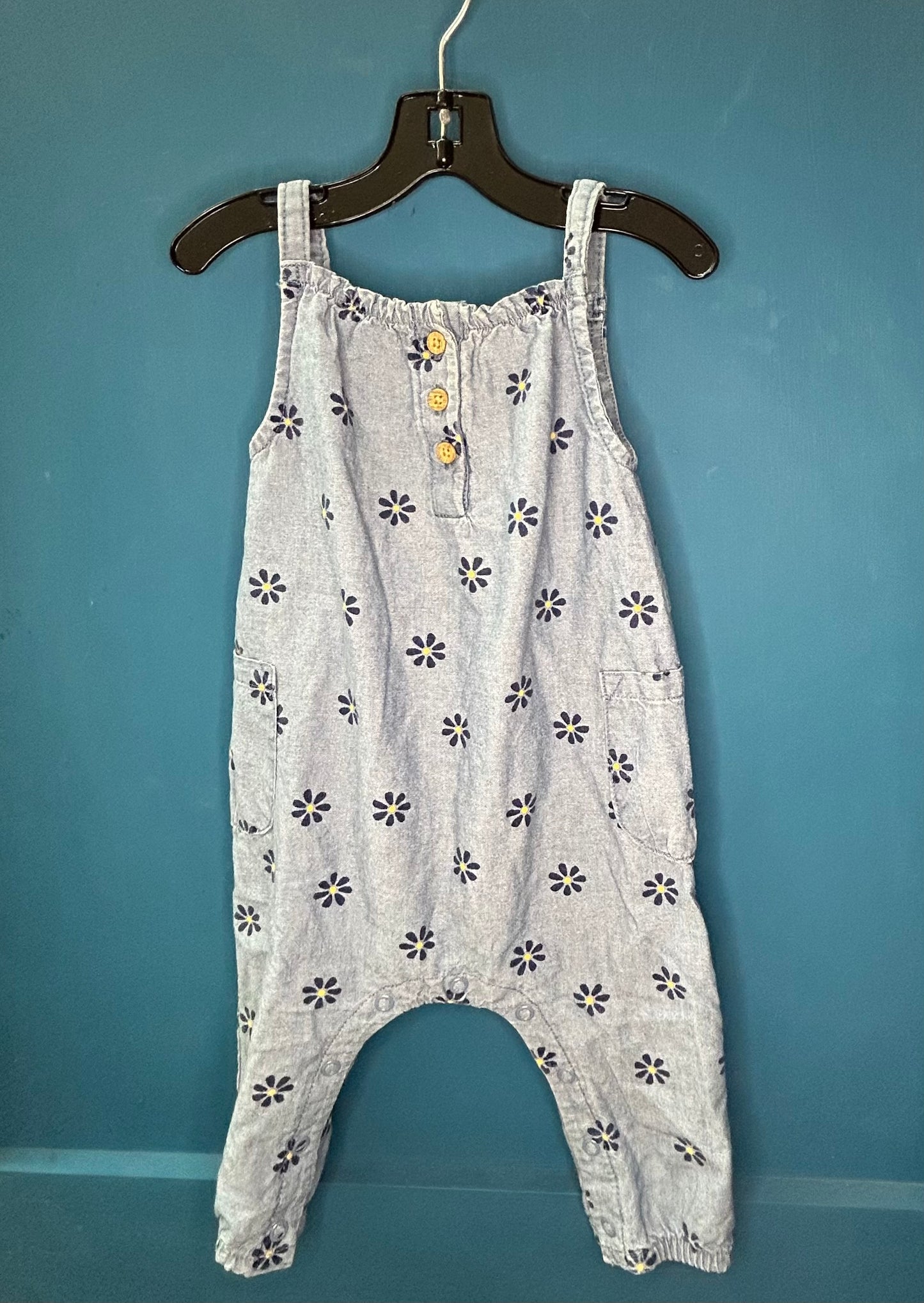 EUC Carter’s 6M Chambray Overalls with Flower Print