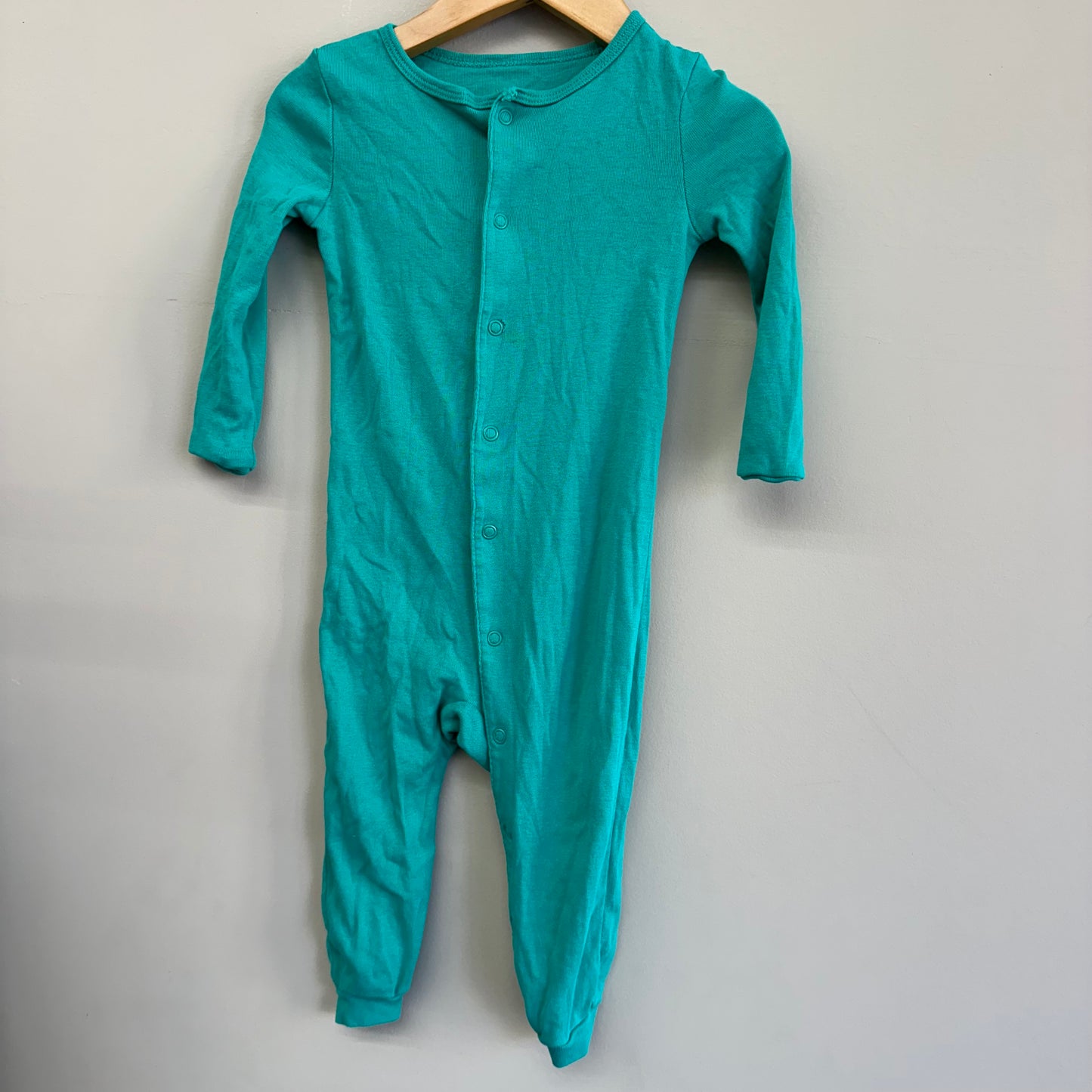 EUC JoeFresh 12-18M Green Button Front LS Romper