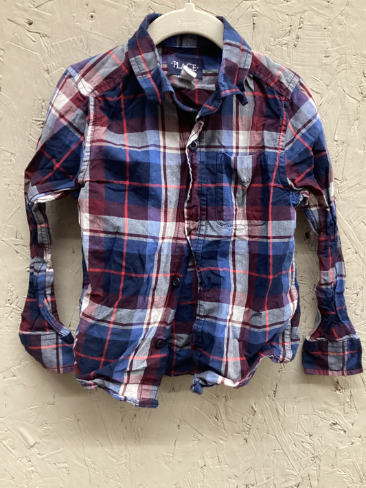 EUC Childrens Place 4T Blue Plaid LS Button Up