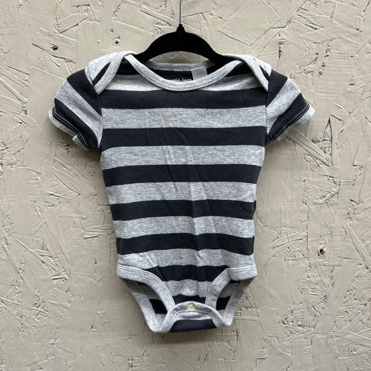 EUC Petit Lem 9M Grey Stripe Two Tone SS Onesie