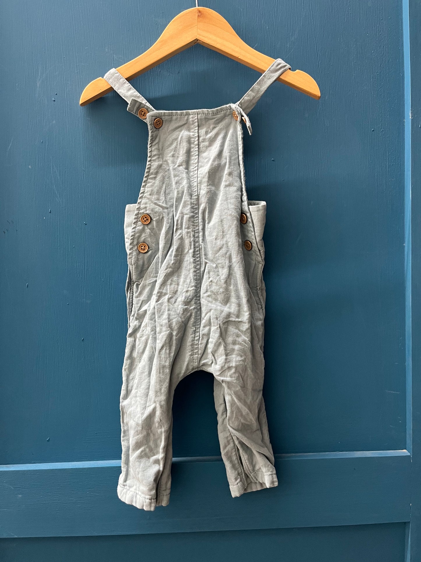 EUC Next Baby 9-12M Blue Linen Overalls