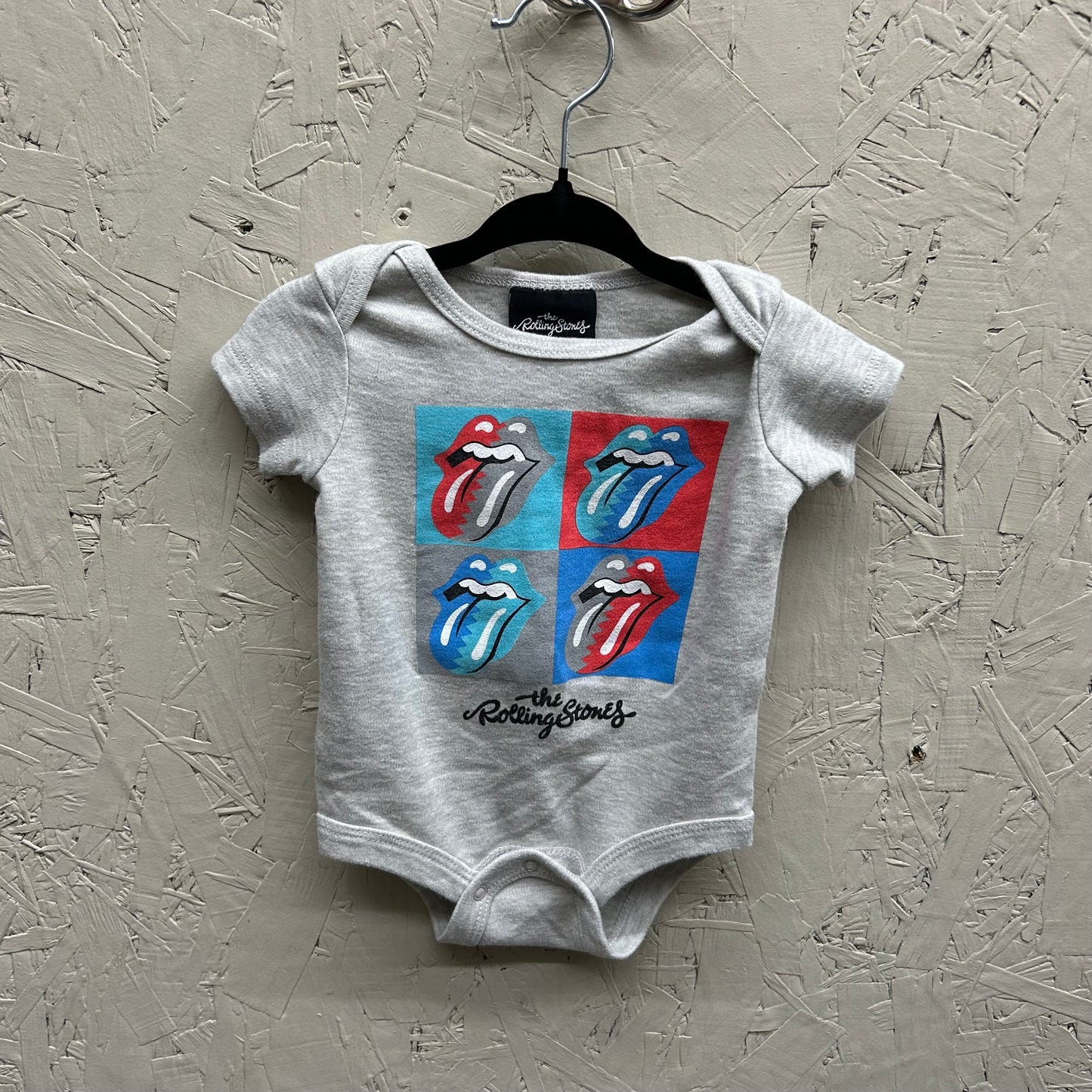 EUC 3-6M Grey Rolling Stones SS Onesie