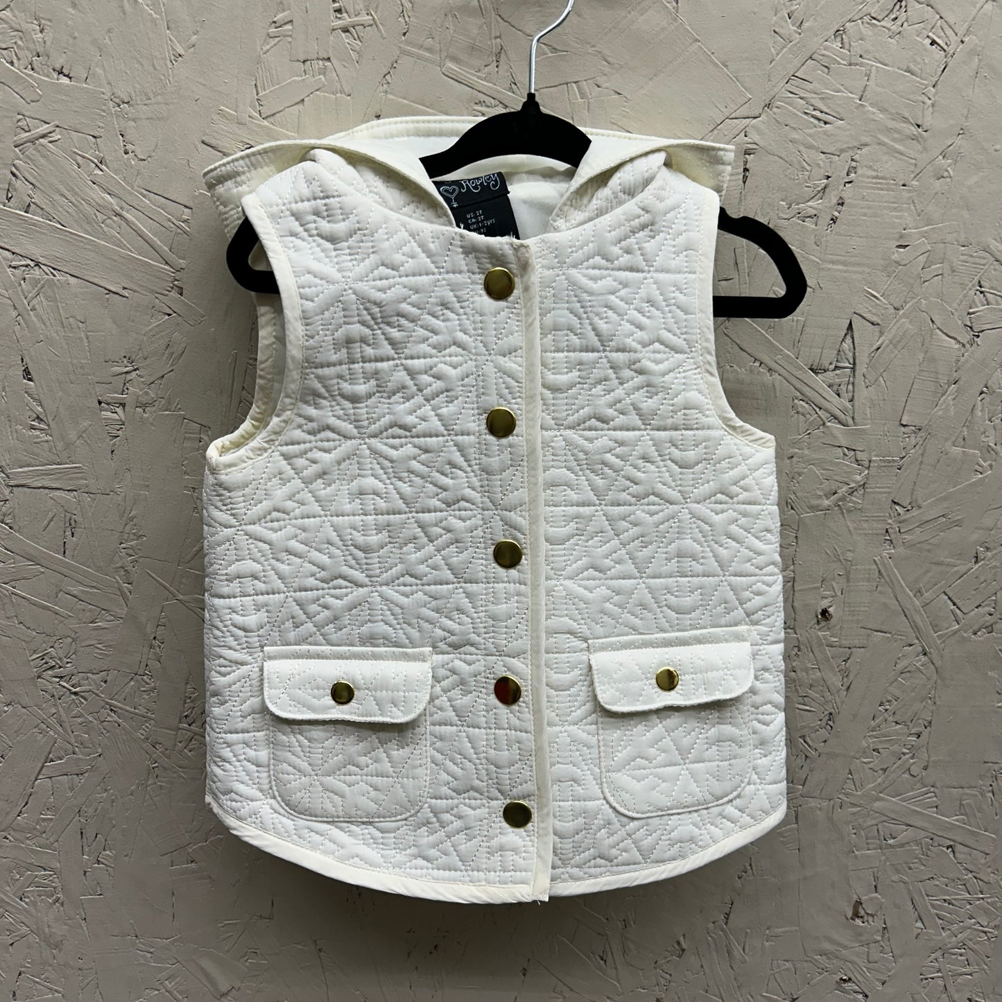 EUC Cynthia Rowley 2T White with Gold Button Up Quilted Hooded Vest