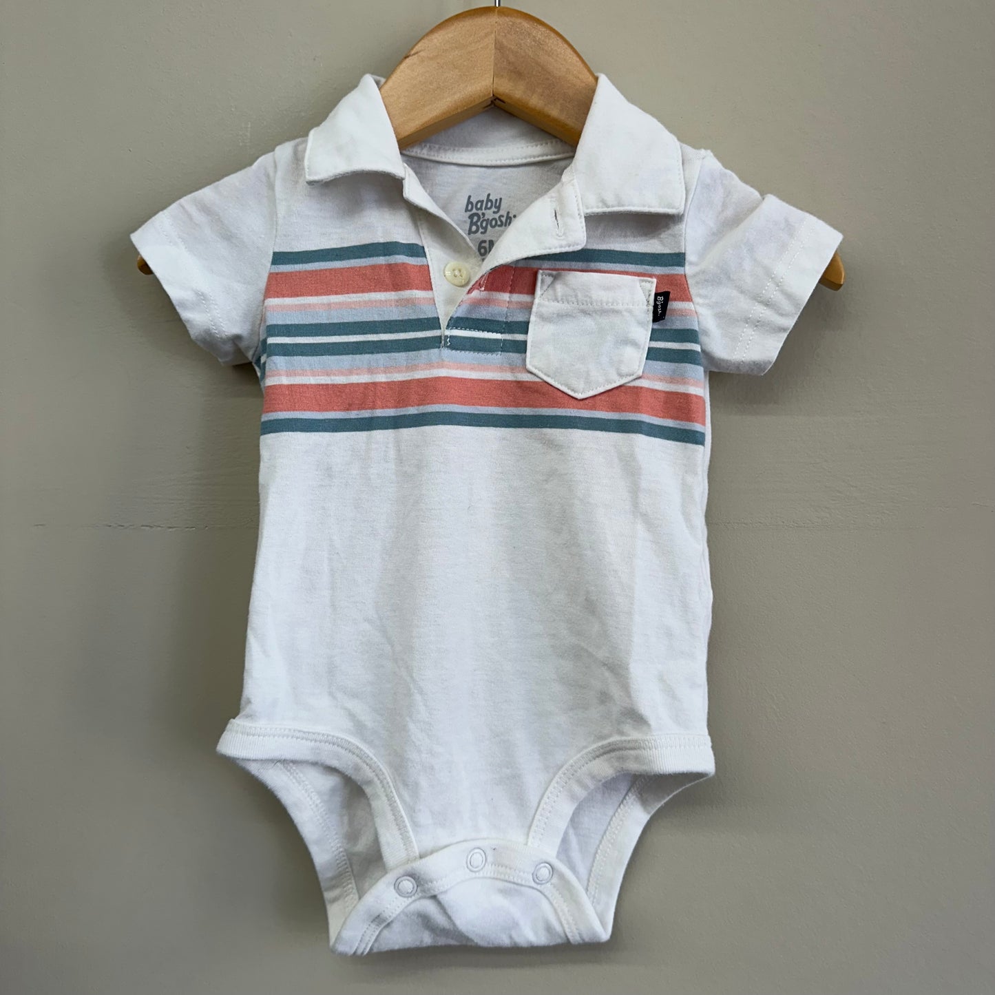 EUC OshKosh 6M White Stripe Polo Onesie