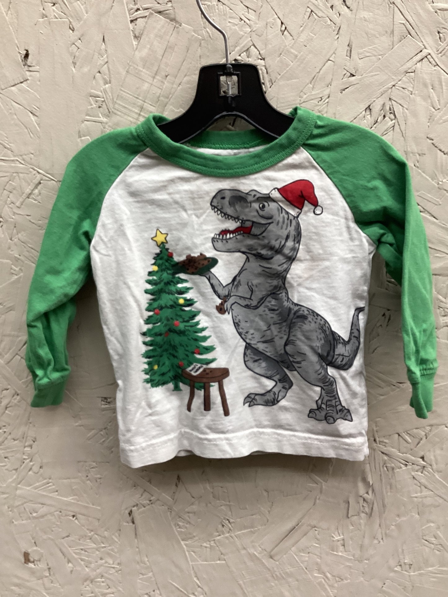 EUC Carters 9m Green Dino Christmas LS Shirt