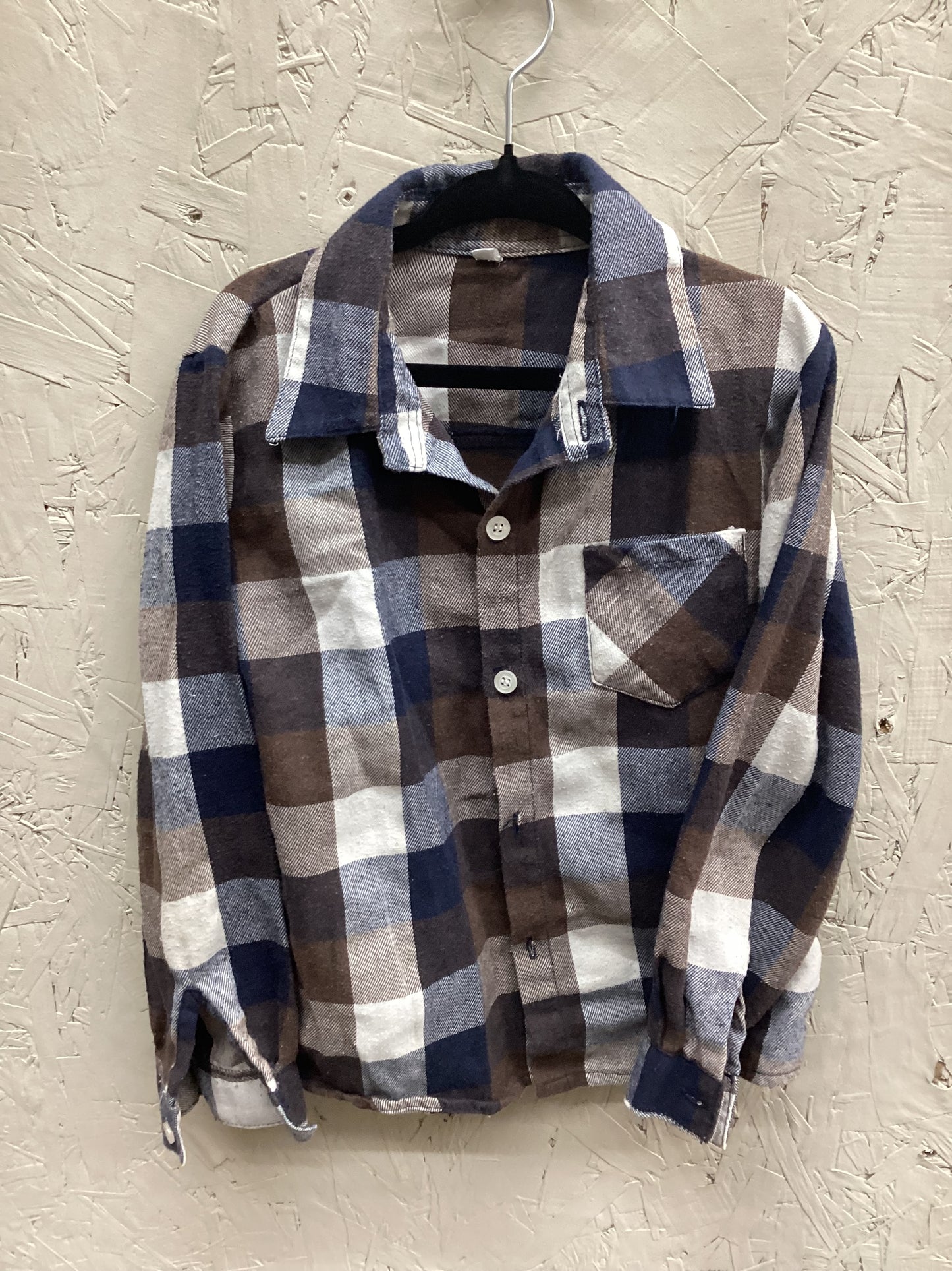 EUC Shein 4-5Y Navy/Brown Plaid Button Up