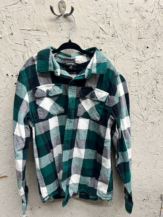 EUC George Lg(10/12) Green Flannel Button up