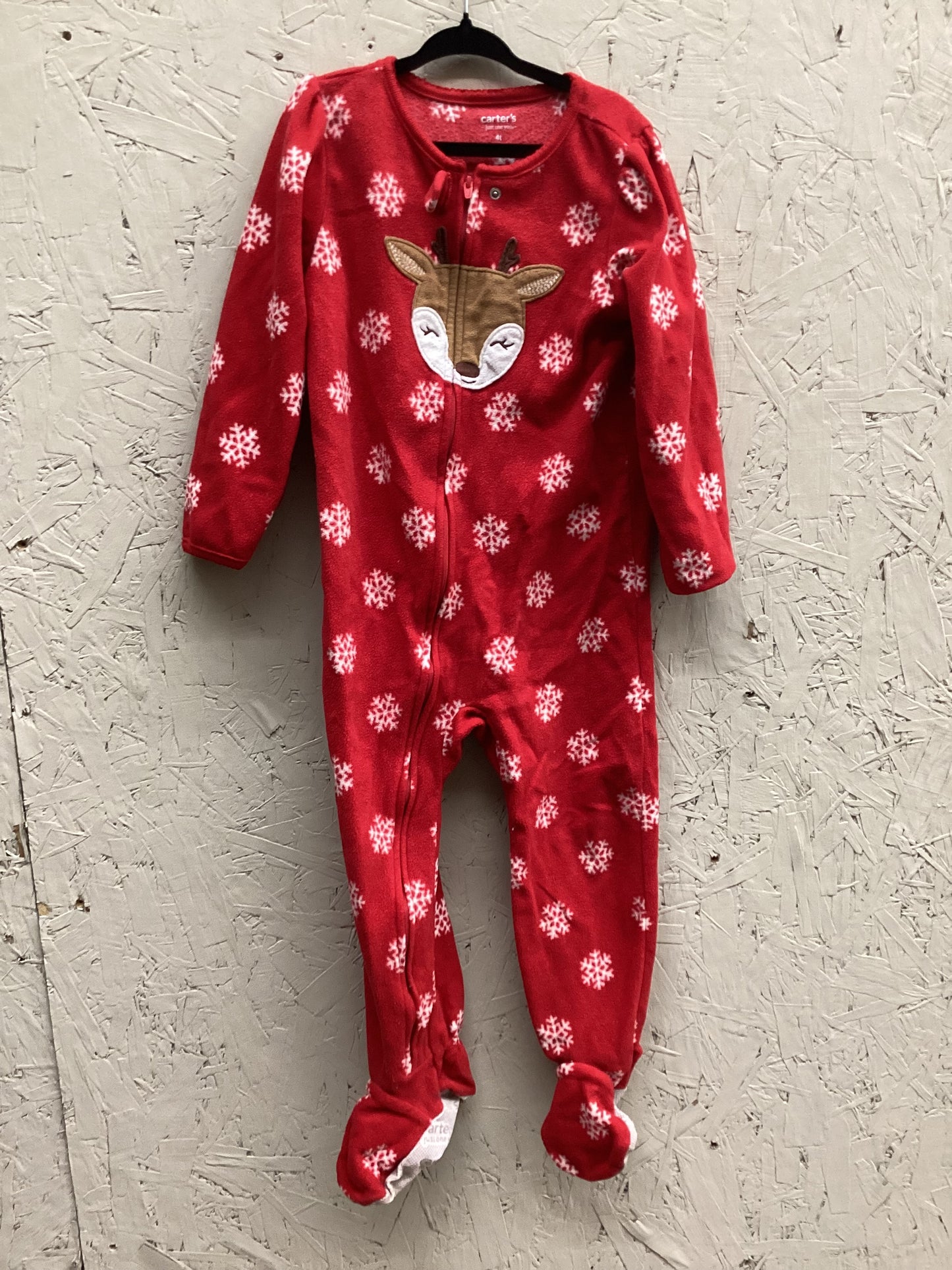 EUC Carters 4T Red Snowflake/Reindeer PJs Zip Up Sleeper