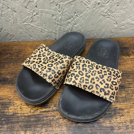 EUC Vans Sz 2 Black Leopard Print Slides