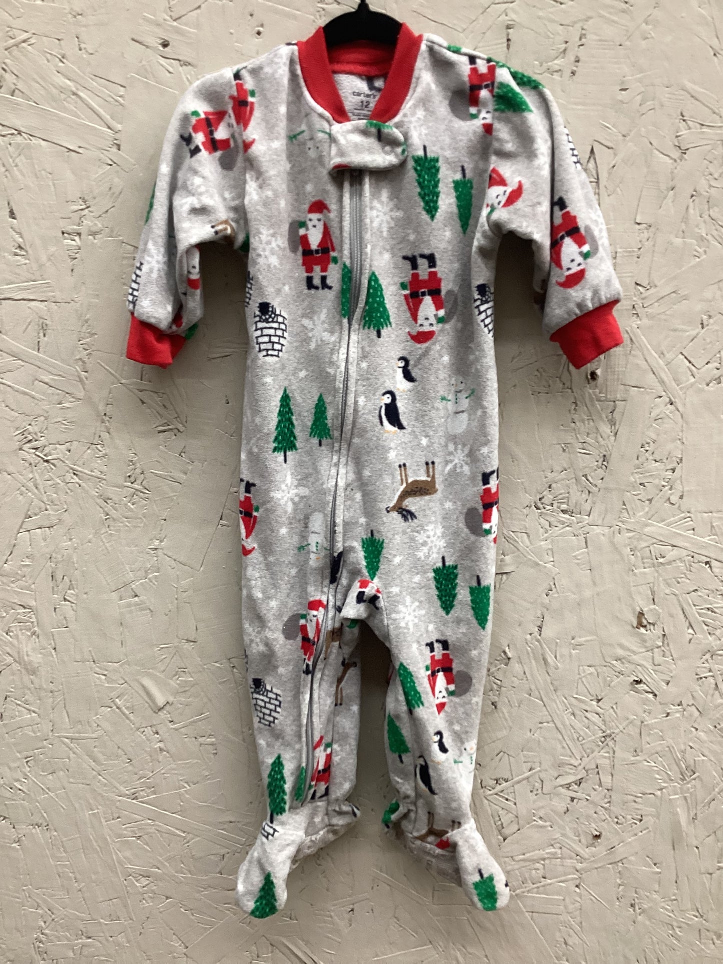 EUC Carters 12M Grey Christmas PJ Zip Up Sleeper