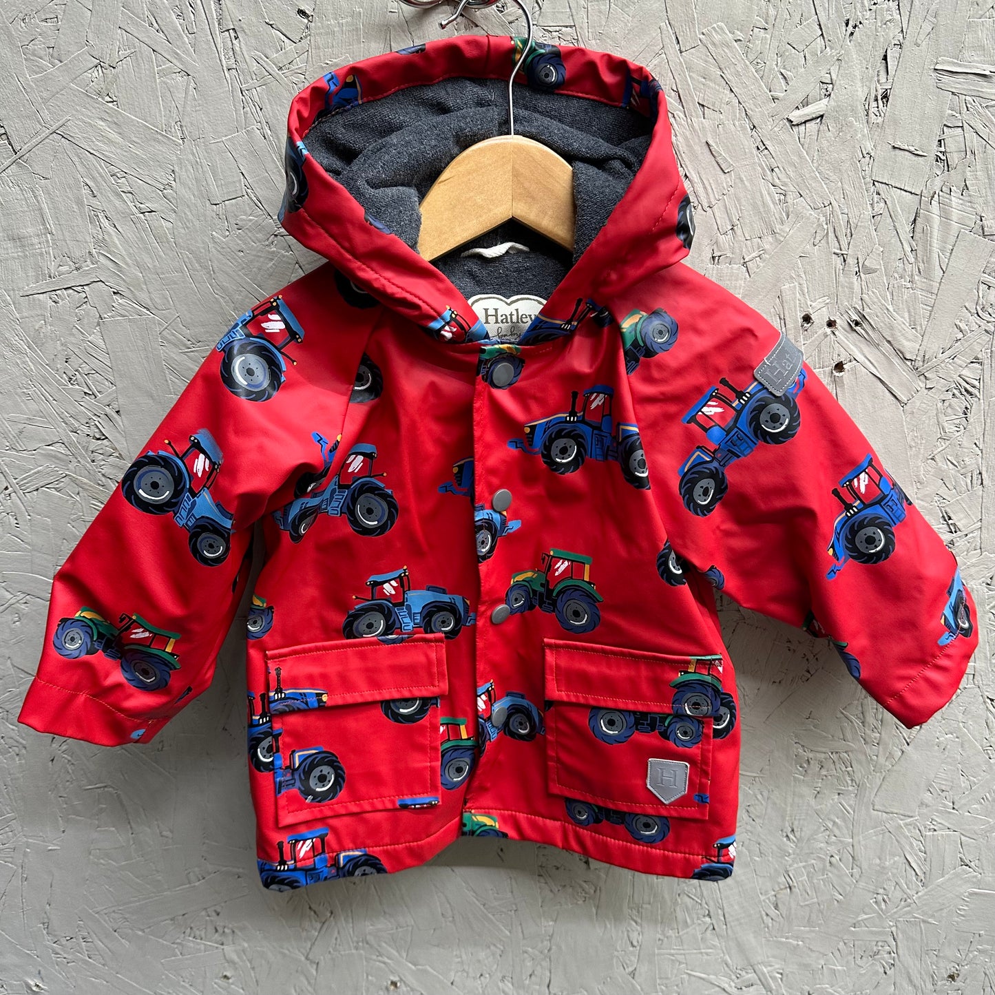 EUC Hatley 18-24M Red Tractor Zip Raincoat