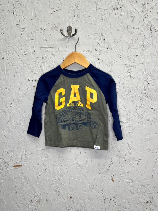 EUC Gap 2yr Navy & Green Dump truck LS T-shirt