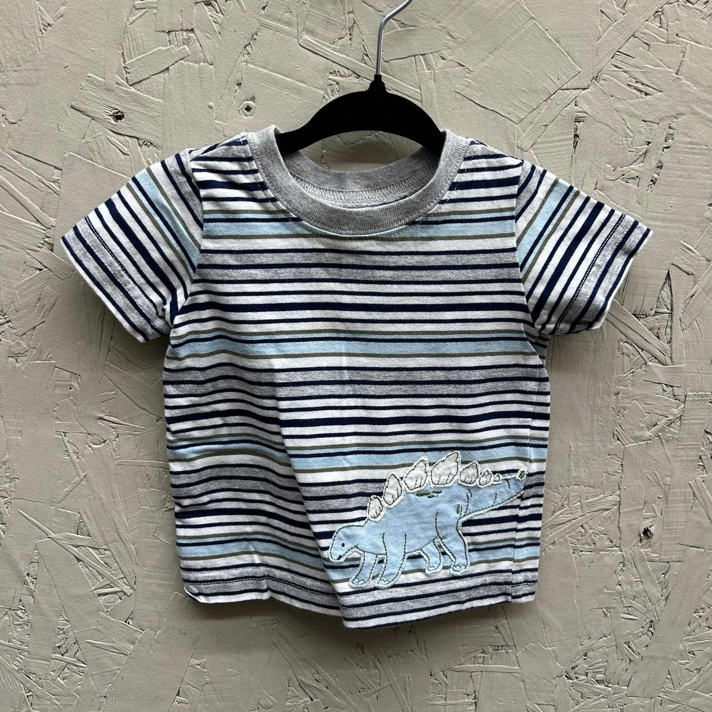 EUC Carters 3M Grey/Navy Stripe Dinosaur SS T-Shirt