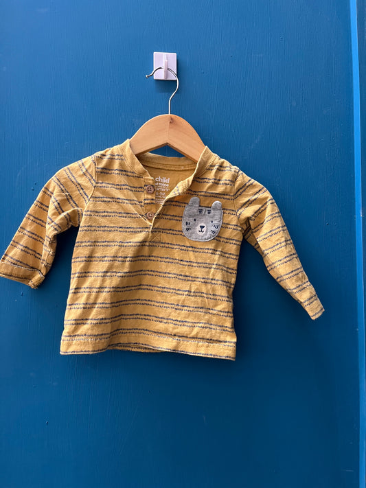 EUC Carters 6-9M Gold & Blue Strip Tiger LS Shirt