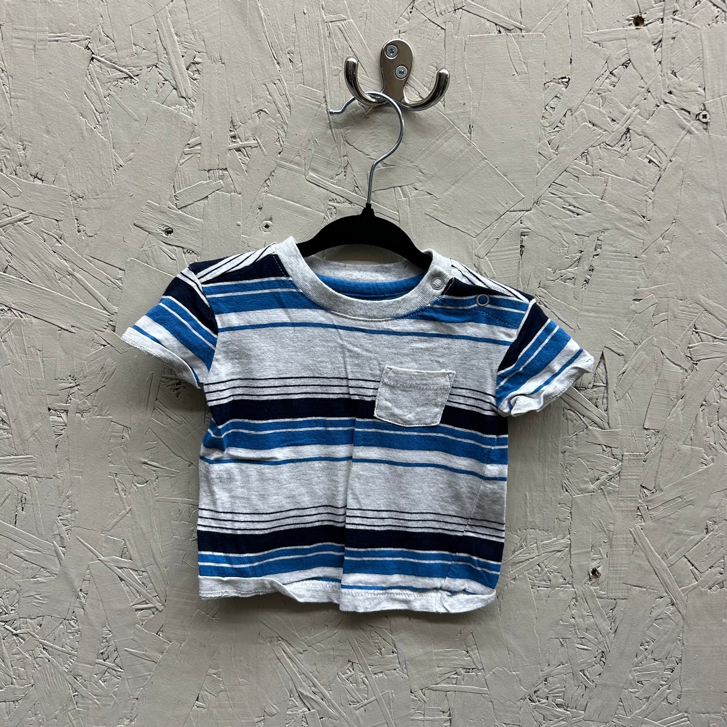 EUC George 0-3M Grey & Blue Striped SS T-Shirt with Pocket