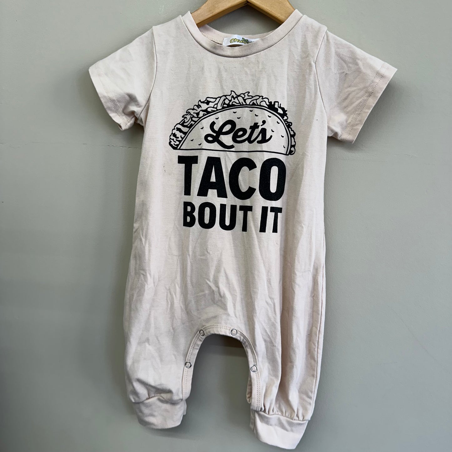 EUC No Brand 90 (2T) Tan “Let’s Taco Bout it” Romper