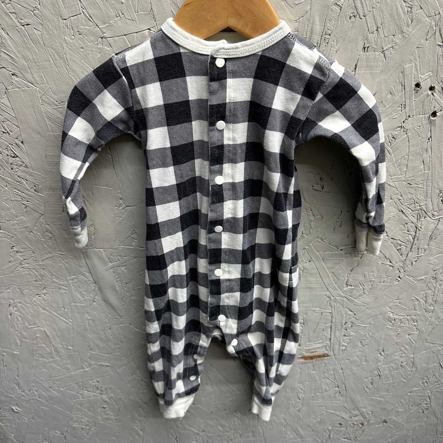 EUC Little Blue House 12-18M Black/White Plaid Zip Up Sleeper