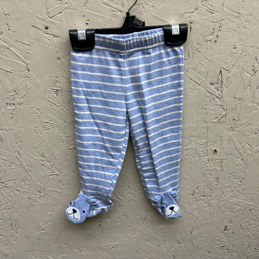 EUC Carters 3-6M Blue/White Striped Bear Footed Pants