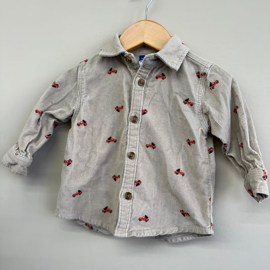 EUC Old Navy 6-12M Tan Christmas Red Truck LS Button Up