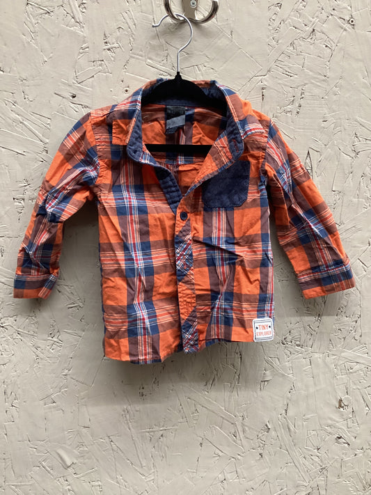 EUC George 12-18M Orange Plaid LS Button Up Shirt