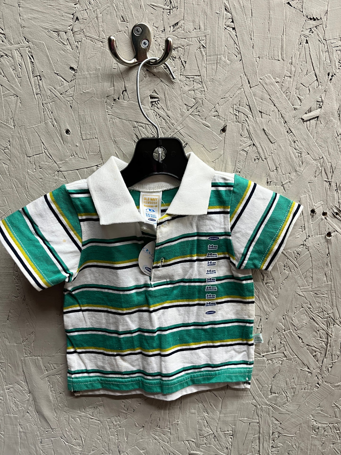 NWT Old Navy 3-6M Green Stripe SS Collard Shirt