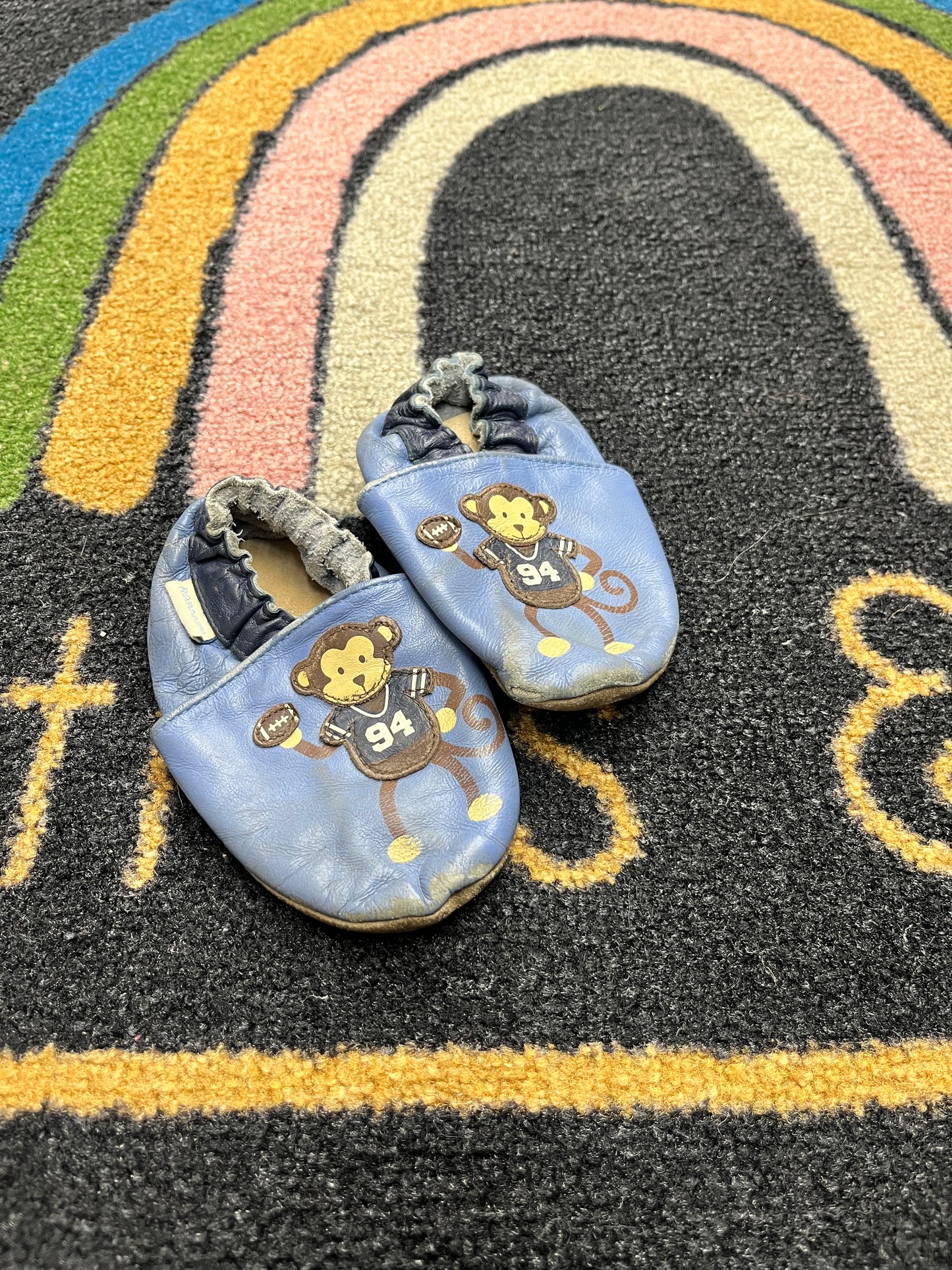 UC Robeez Blue Monkey Football Leather Slippers