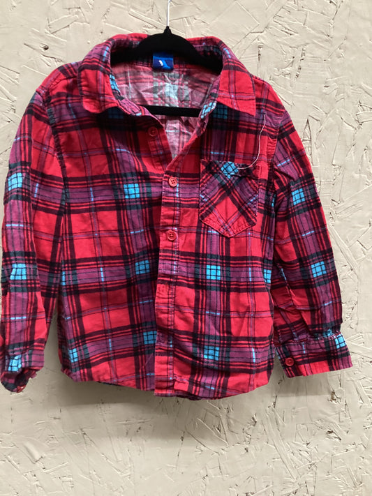 EUC no brand 4-6Y Red Plaid Corduroy LS Button Up