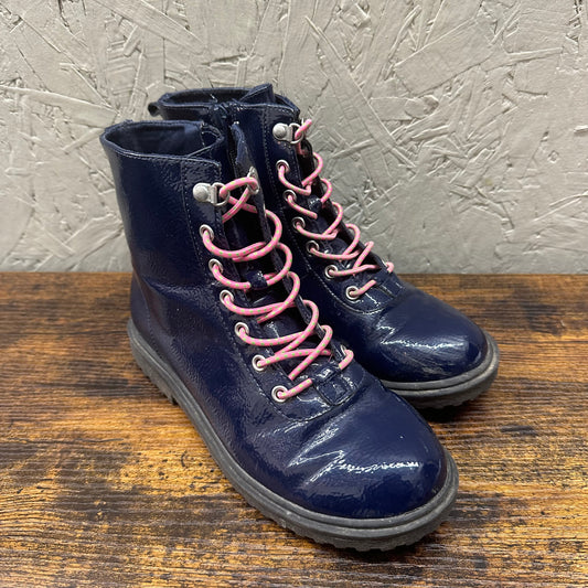 EUC Old Navy Sz 3 Pink/Navy Glossy Combat Boots