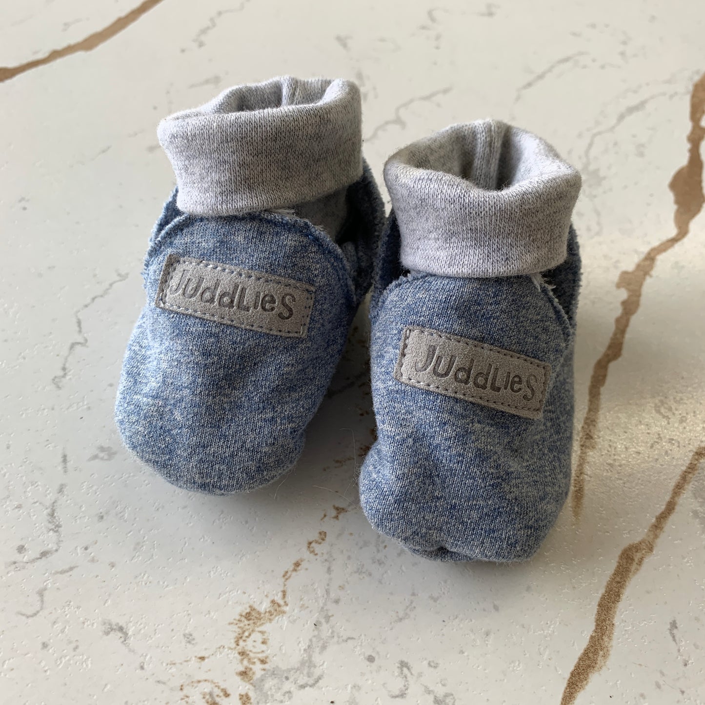 EUC Juddlies 0-3M Blue & Grey Fleece Booties