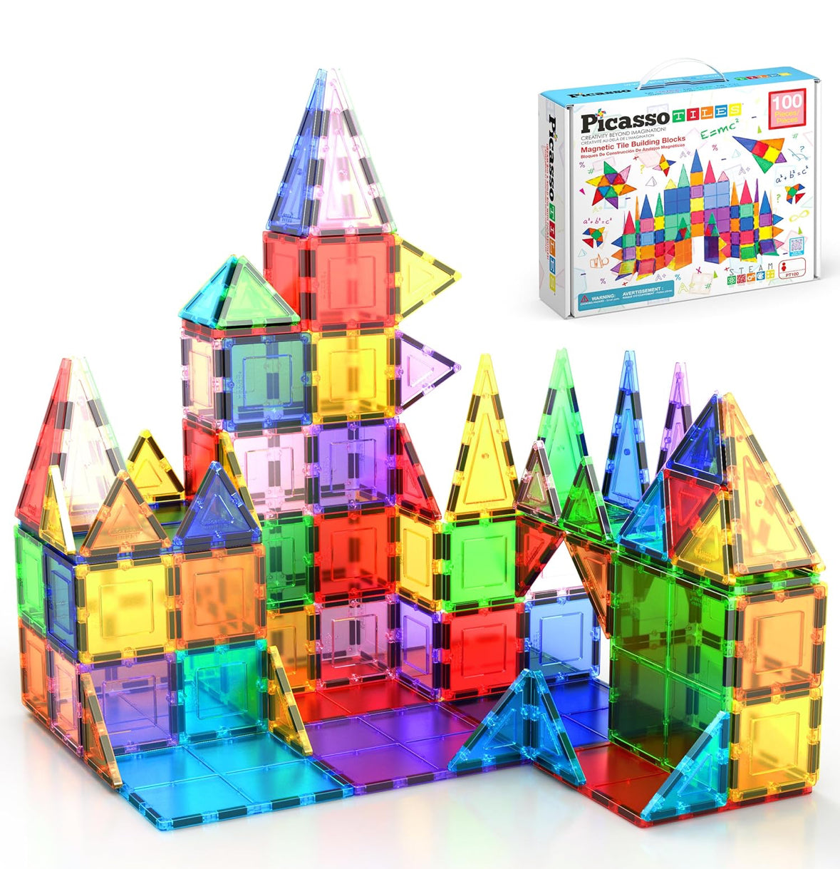 PicassoTiles 100 Piece Set Magnetic Tile Building Blocks