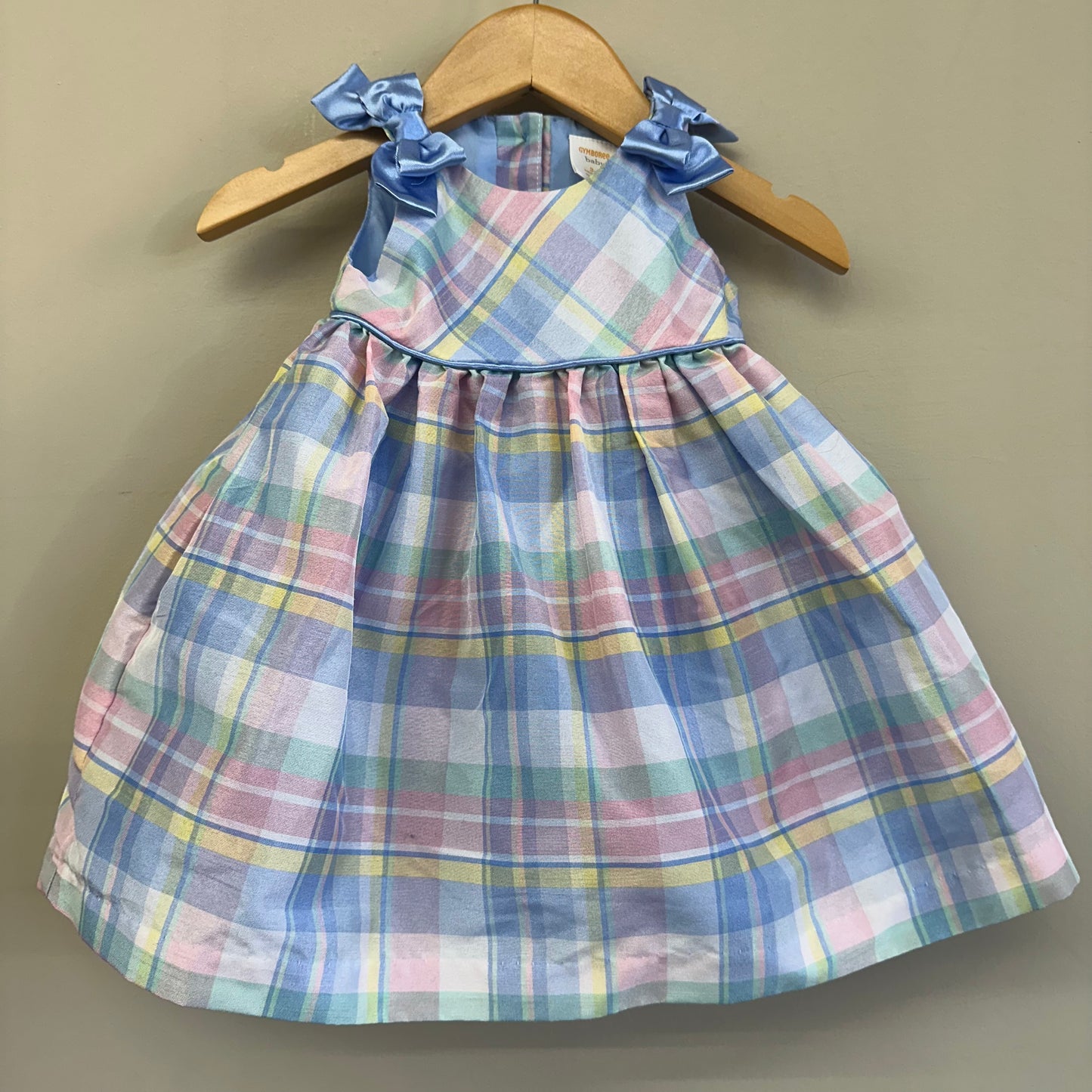 EUC Gymboree 3-6M Blue Plaid Dress with Shoulder Bows