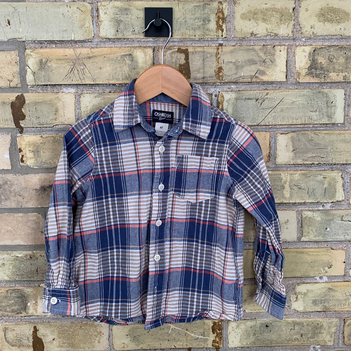 EUC OshKosh 4T Blue Plaid LS Button Up