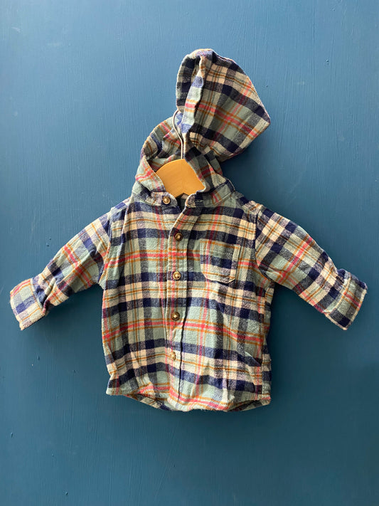 EUC Carter’s 3M Aqua Plaid LS Flannel Hooded Button Up