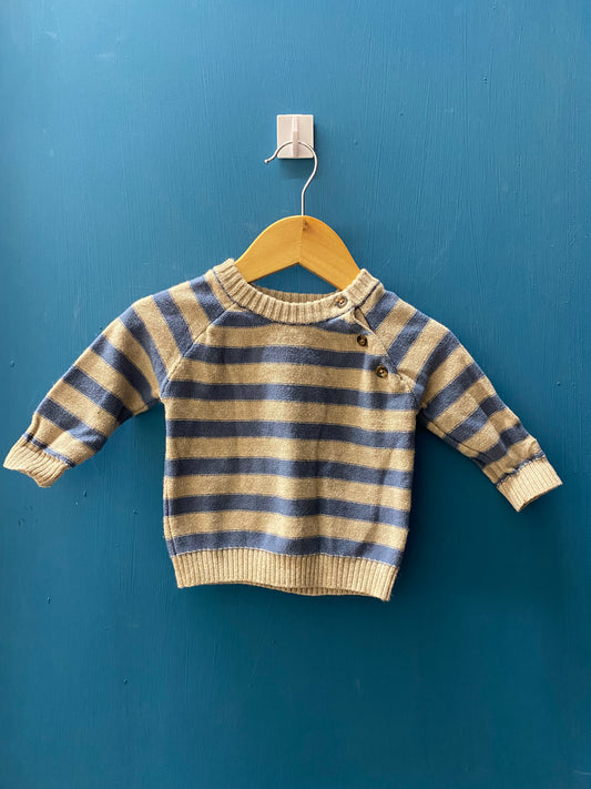 EUC Carters 6M Taupe & Blue Striped Knit Sweater