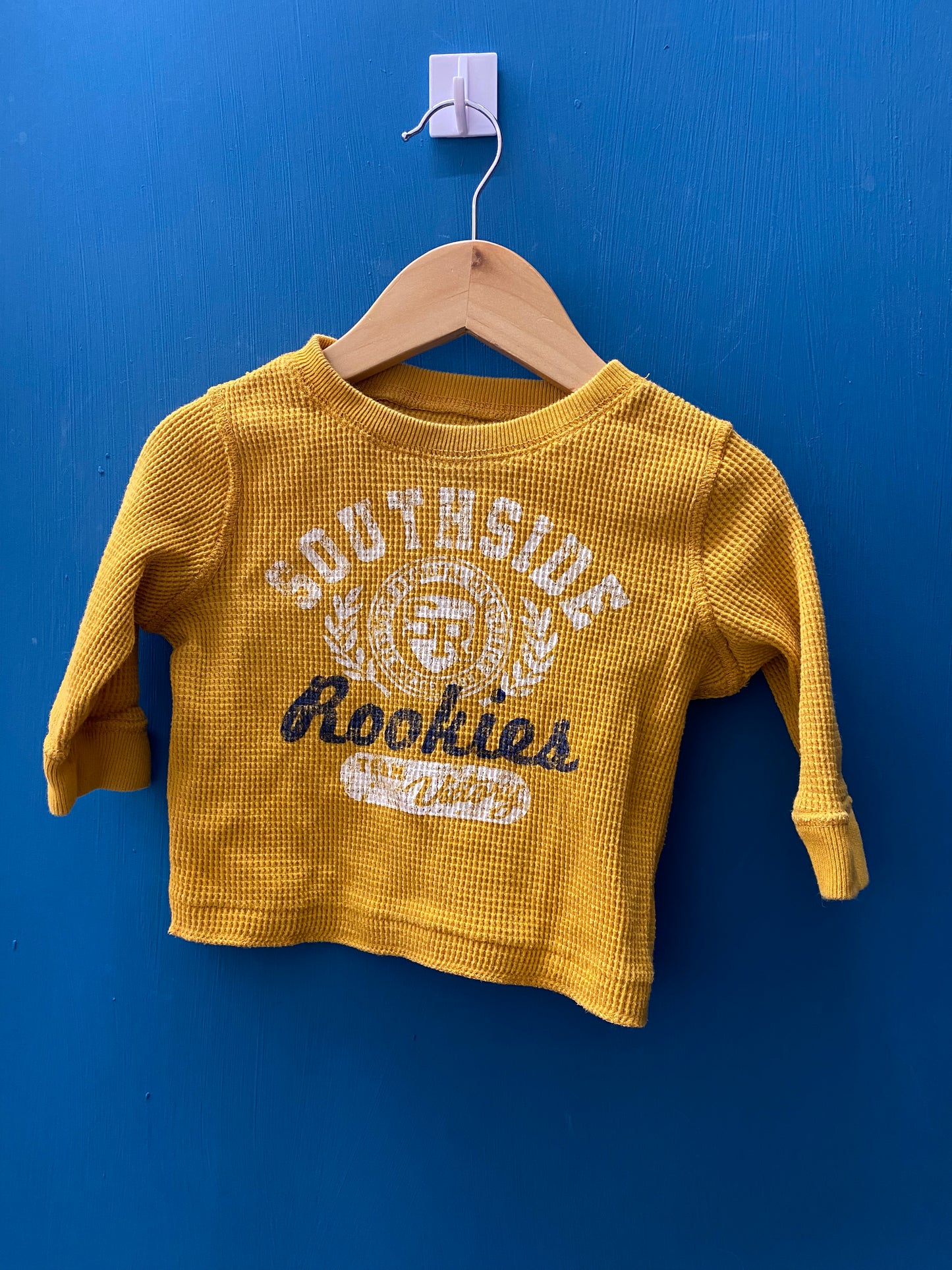 EUC Children’s Place 6-9M Gold Waffle Knit LS Tshirt