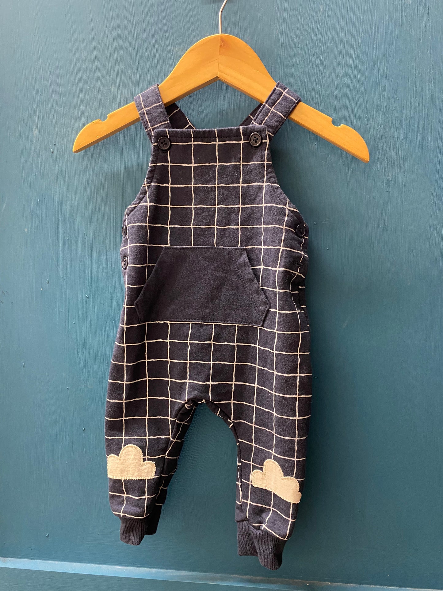 EUC Petit Lem 6M Navy & Grey Cloud Overalls