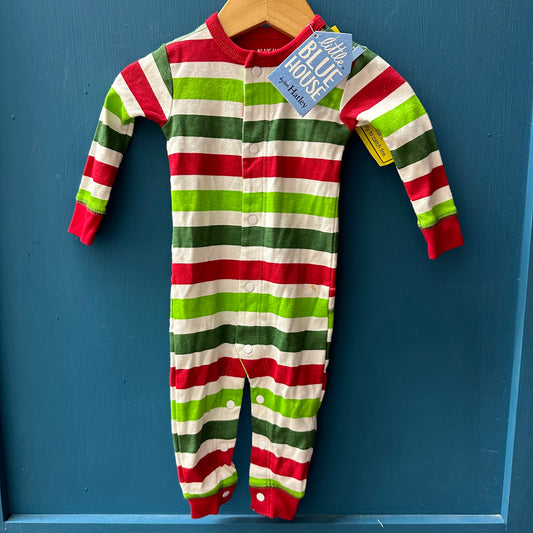 NWT Little Blue House 3-6M Green & Red Striped Long Romper