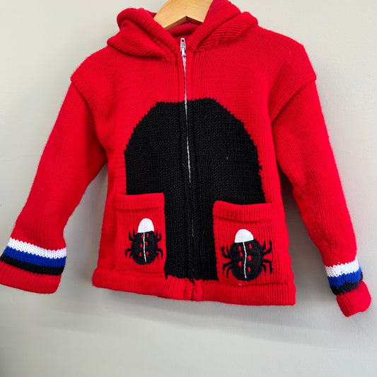 EUC Handmade 18-24M Red Ladybug Knit LS Sweater